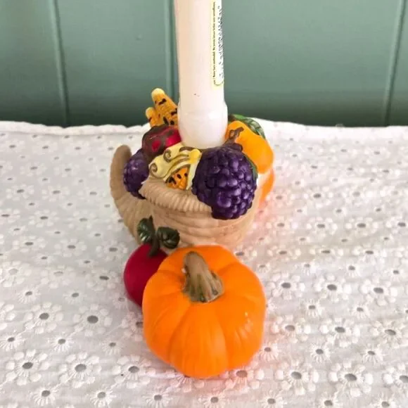 Partylite Cornucopia Taper Candle Holder Autumn Thanksgiving w/Candle - Picture 5 of 7